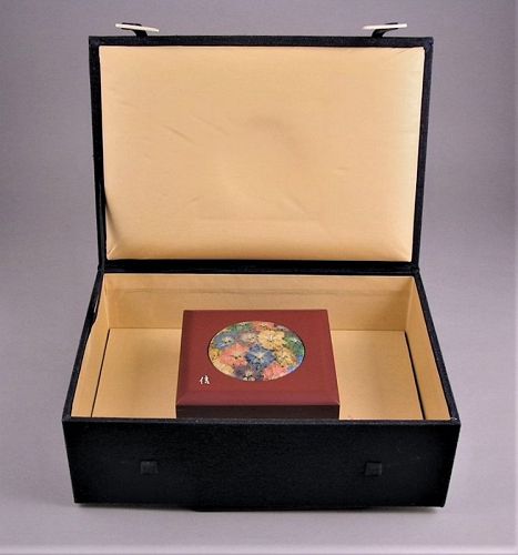 Very Fine Japanese Cloisonne Medallion w/Wooden Box by Shinya Okamoto