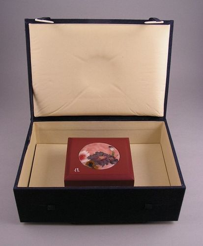 Very Fine Japanese Cloisonne Medallion w/Wooden Box by Shinya Okamoto