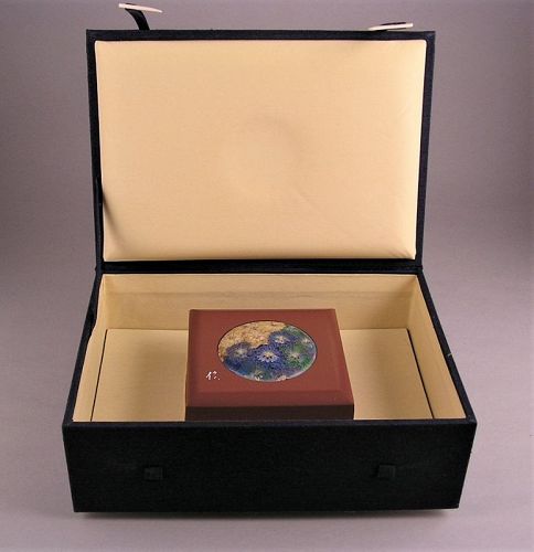 Very Fine Japanese Cloisonne Medallion w/Wooden Box by Shinya Okamoto