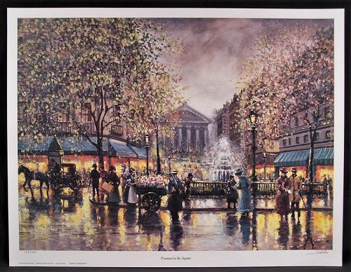 Lithograph by Josef Sambataro, The Fountain in the Square, L/ED