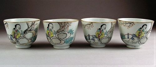 Very Rare Beautiful Set of 4 pcs Chinese Tongzhi Porcelain Cups