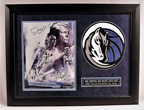 Very Rare 2002 Dallas Mavericks All Stars w/Nowitzki Framed