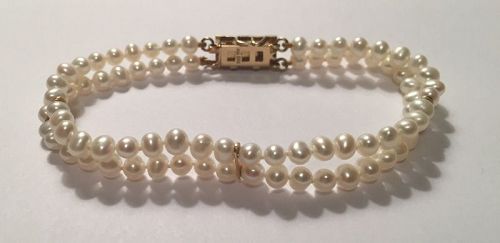 Fine Double Strand Pearl Bracelet with attractive 14K gold clasp