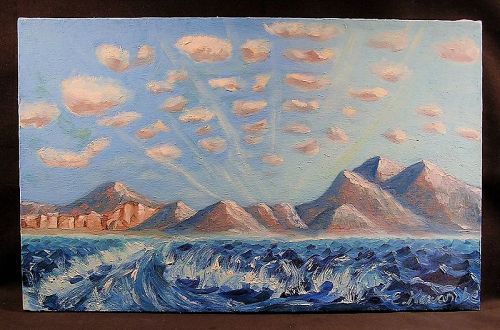 Attractive Original Oil Painting Seascape Unframed by E. Kawanabe