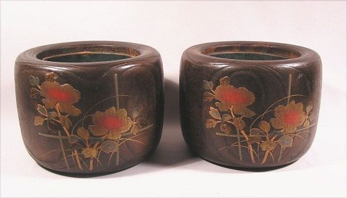 Lovely Japanese Makie Kiri Hibachi L19c, Pair