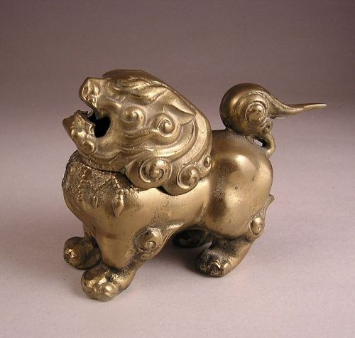 Lovely Cast Brass Foo Dog Koro Incense Burner