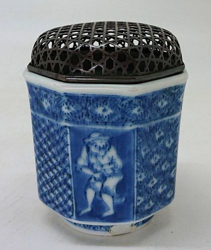 Rare Japanese Porcelain Blue and White Koro w/Oranda Jin, Jungin Cover